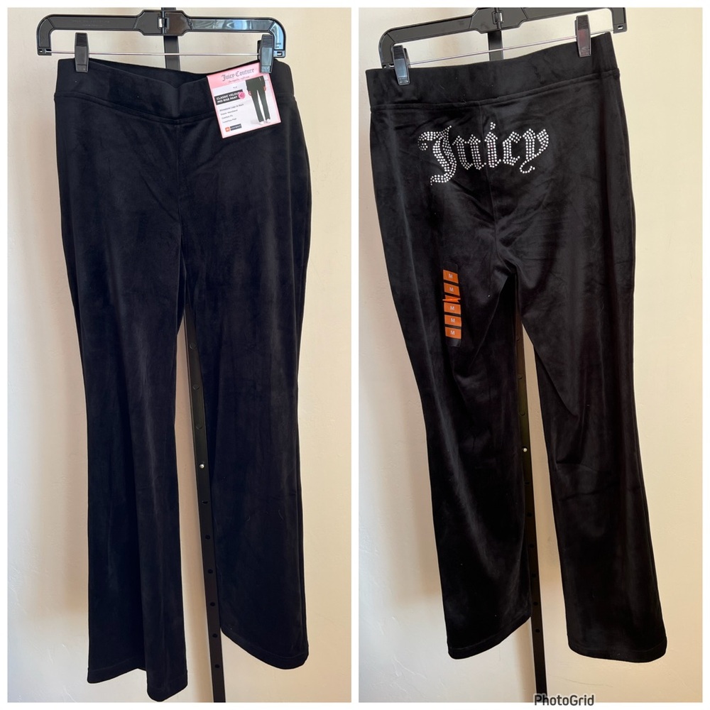 Juicy Couture Classic Velour Mid Rise Pants Rhinestone Medium Black NEW - Picture 2 of 2